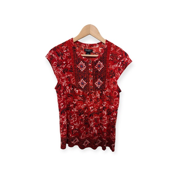 EUC Lucky Brand Red Floral Women's Blouse - Picture 2 of 5